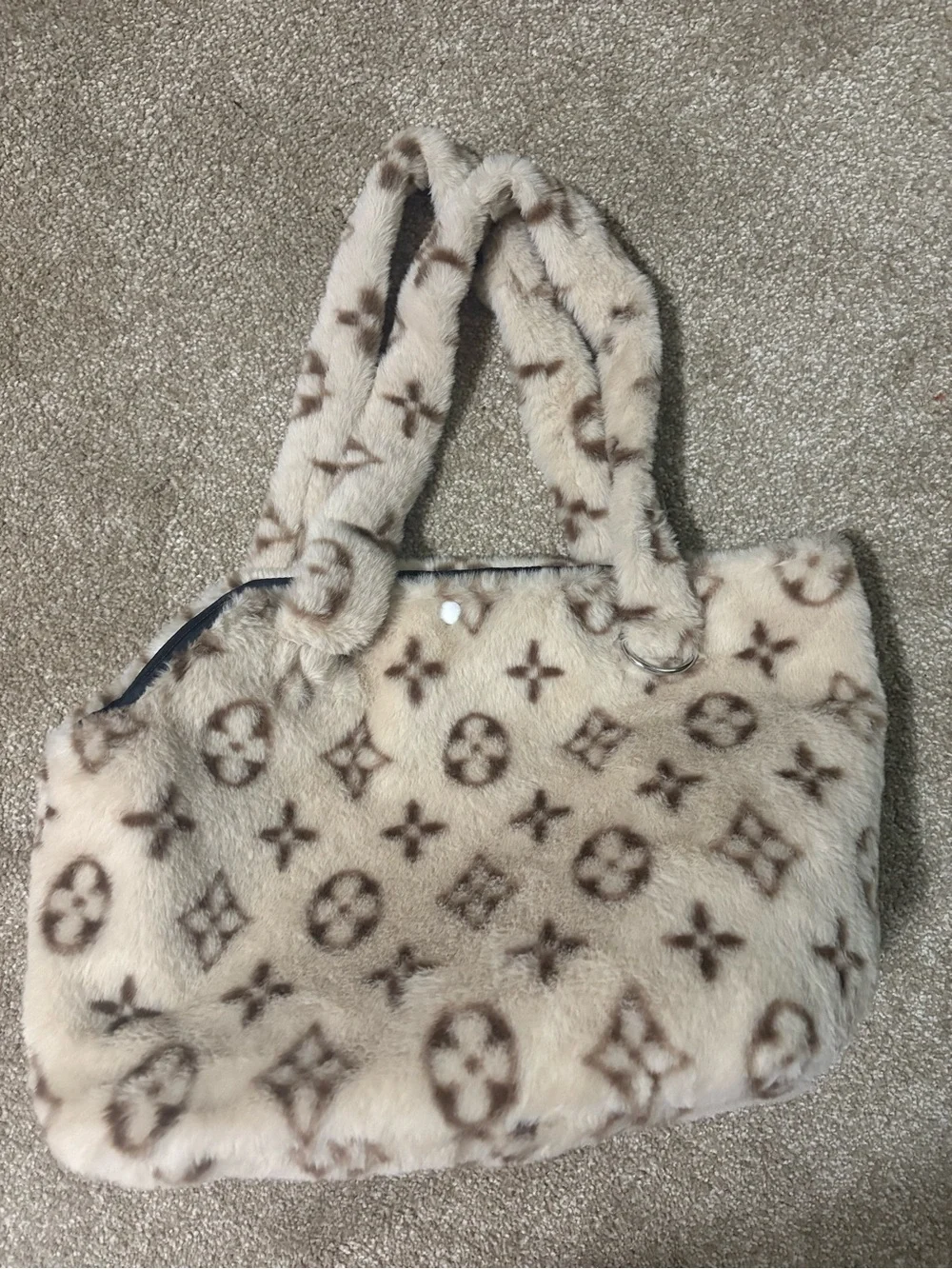 Pet Faux Fur tan Monogram Crossbody Bag